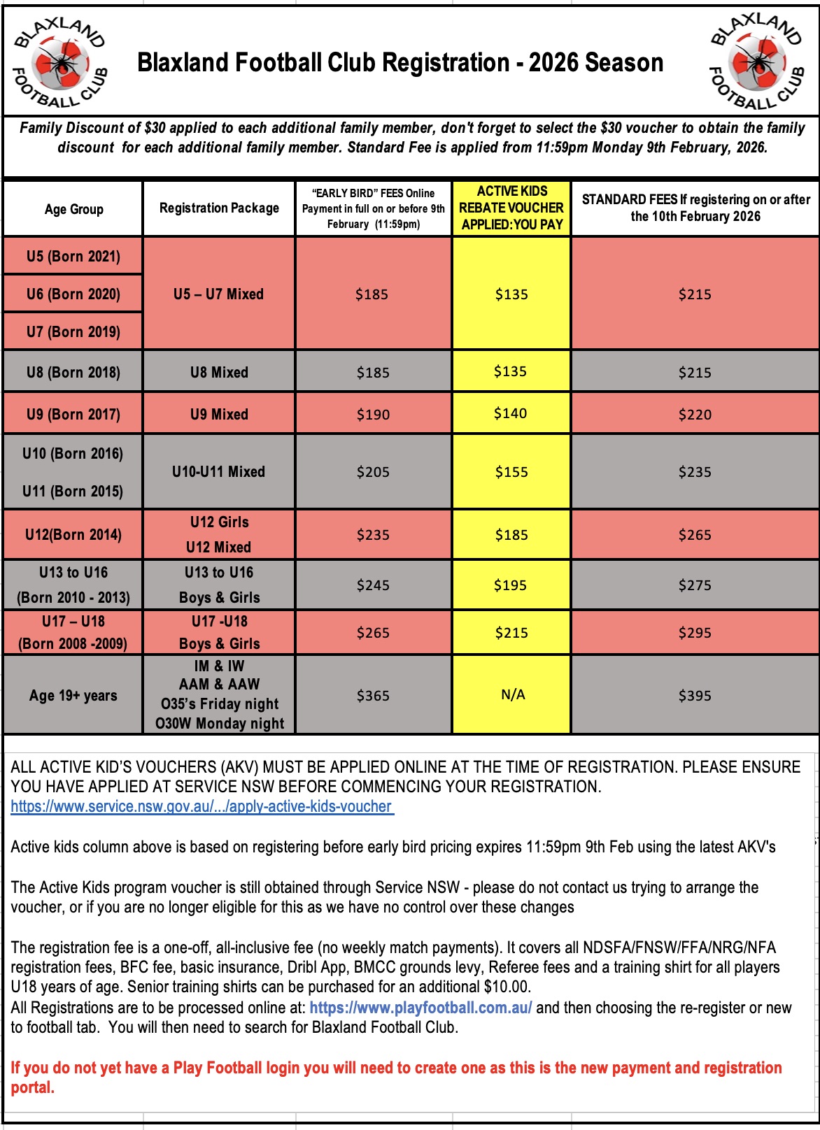 2026 fee structure